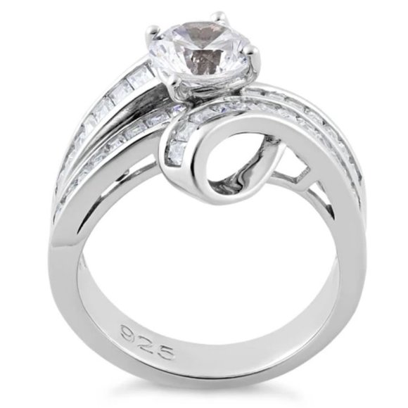 925 STERLING SILVER Cubic Zirconia Twist Ring With Baguettes - Picture 16 of 16